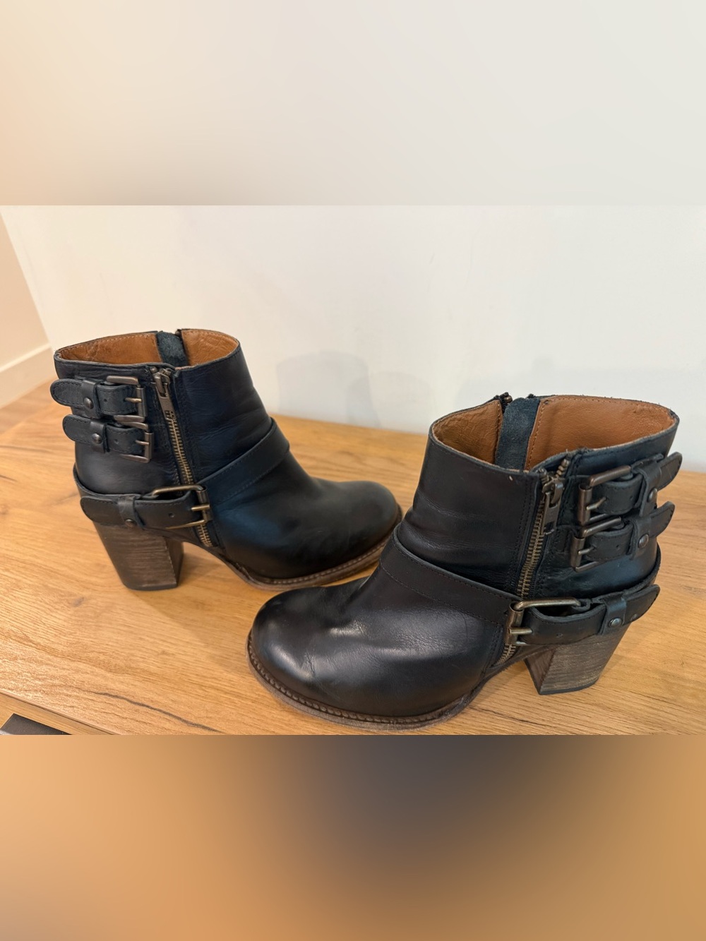freebird Black Leather Buckle Ankle Booties